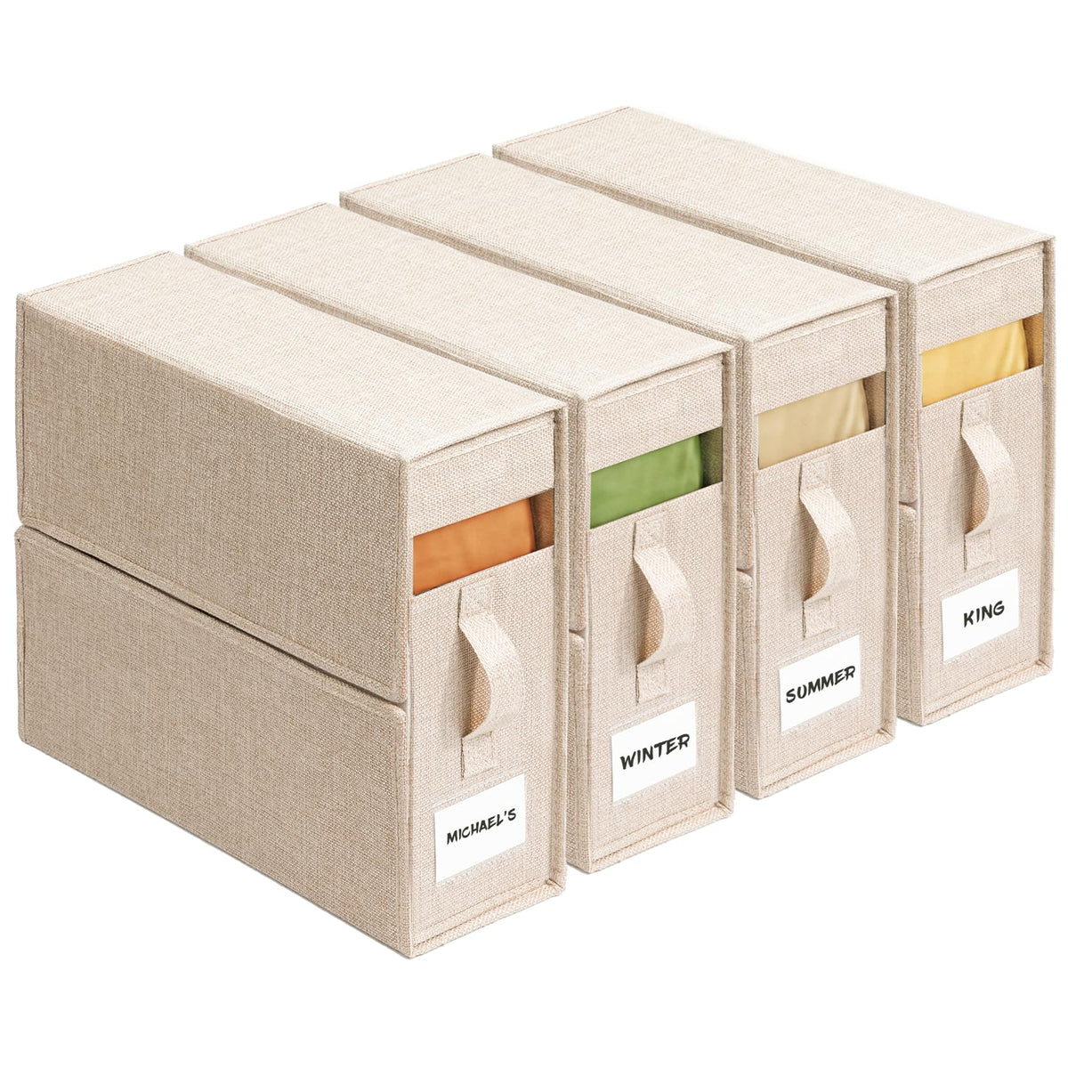 Sheet Organizers and Storage for Linen Closet, 4Pack Beige - Image 1