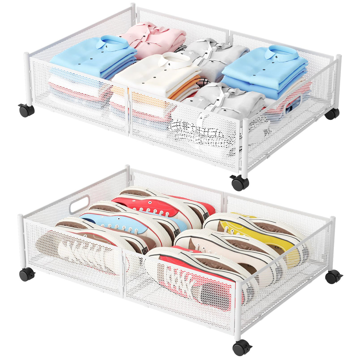 Under Bed Storage with Wheels, Foldable Metal Mesh | Home Organization - Image 1