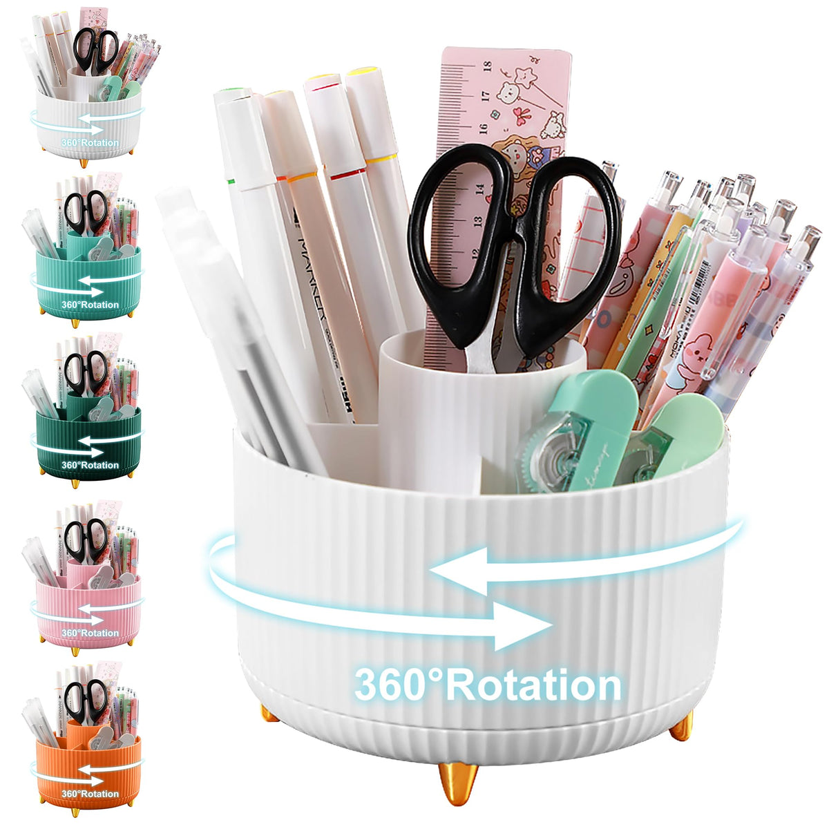 Cayxenful Pencil Holder For Desk,5 Slots 360°Degree Rotating Desk - Image 1