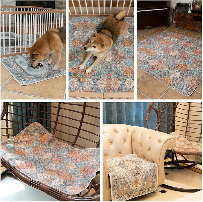nunubaby Washable Pee Pads for Dogs, Stylish, Non-Slip and Leak-Proof Pee Pads. Reusable Potty Pads for Dogs for Crates and Floors.(Red/Floral, 72" x72" )