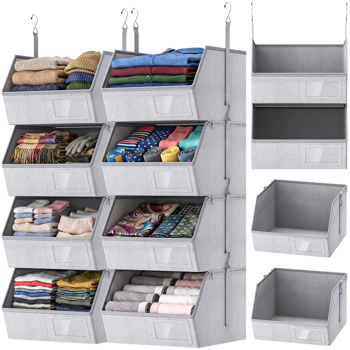 2 Pack 4-Tier Hanging Closet Organizer, Detachable Hanging - Image 1
