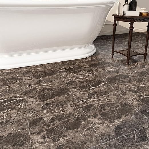 20 Pack Cover 20 Sq.Ft Peel and Stick Floor Tiles, 12” x 12” Self Adhesive Vinyl Flooring Easy DIY Installation for Kitchen, Living Room, Laundry, RV, Brown Vein Marble