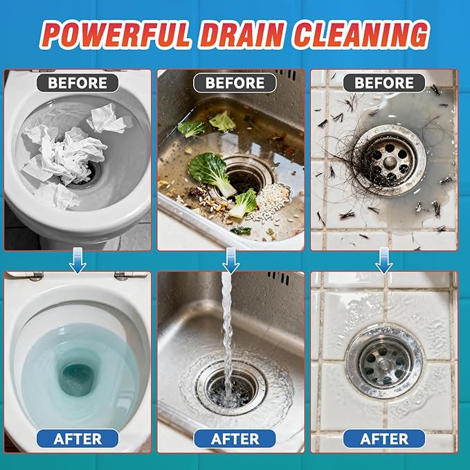Drain Clog Remover, Hair Drains Clog Remover, Crystal Lye Drain Opener Unclog Bathroom and Kitchen Sinks, Drains, Shower Pipes, Removes Hair, Soap Scum, Blockages, 260g