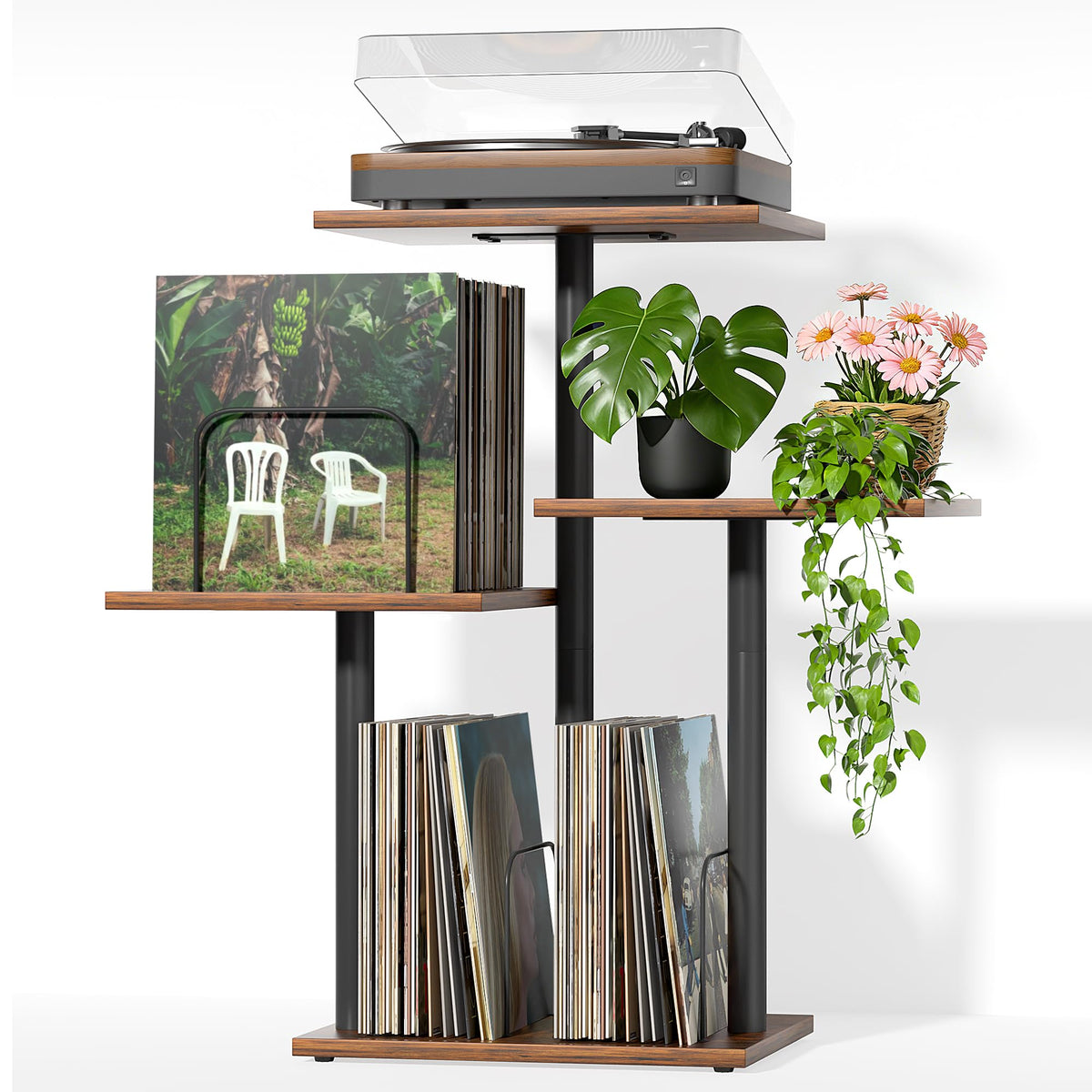 Bikoney Botanical Record Player Stand,Vinyl Record Storage - Image 1