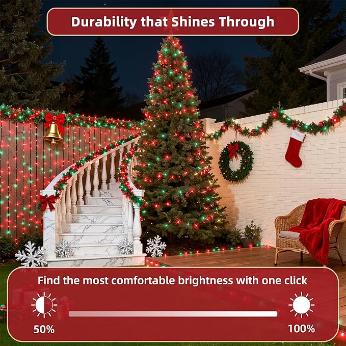 300 LED Outdoor Christmas Lights 75ft, 12 Lighting Modes Indoor String Lights Dimmable & Timer Memory, Outsite Waterproof Tree Lights for Xmas Garden Wedding Party Holiday Decorations Red & Green