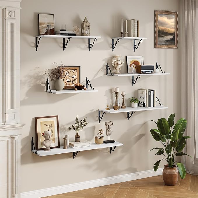 RICHFOCUS 12 Inch Deep Floating Shelves for Wall, 39" W x 12" D Wood Wall Shelves Set of 2, Wide Floating Shelves for Living Room, Bedroom, Kitchen, Bathroom and Decor Storage, White