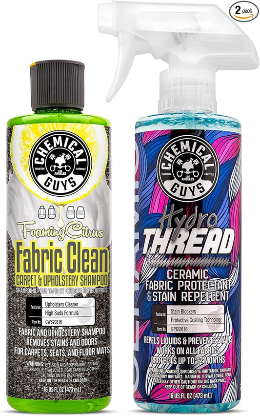 Chemical Guys CWS203FPB Foaming Citrus Fabric Clean Carpet & Upholstery Cleaner and HydroThread Protectant, Fabric Cleaner & Ceramic Fabric Protectant Bundle - (2-16 oz Bottles)