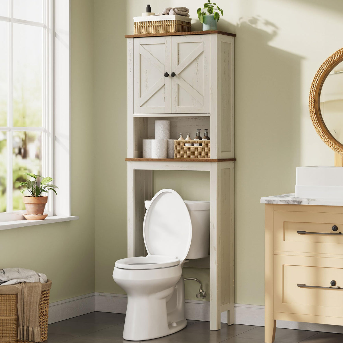 VASAGLE Over the Toilet Storage Cabinet, Doors - Image 1