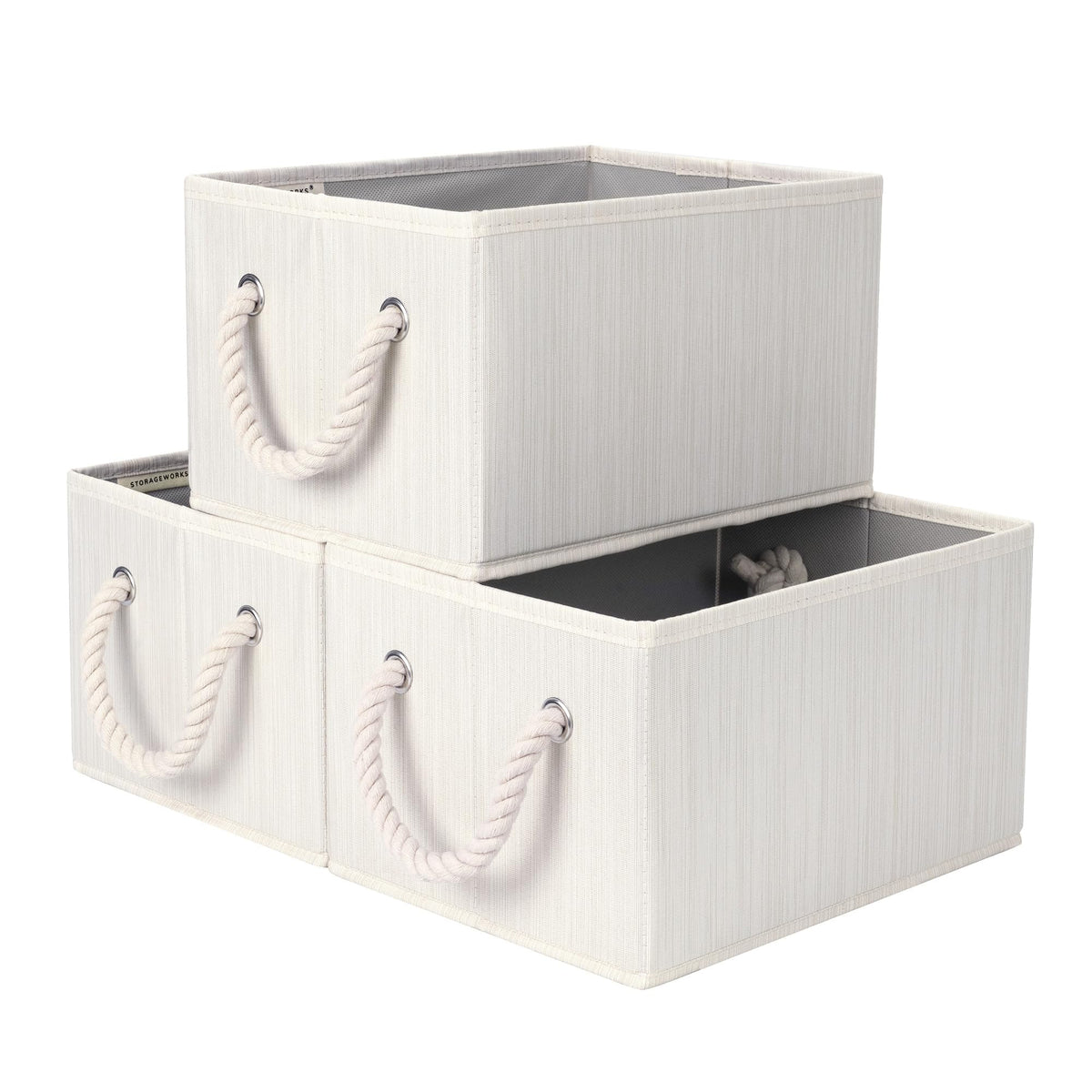 StorageWorks Closet Storage Bins with Rope Handles, Ivory White - Image 1