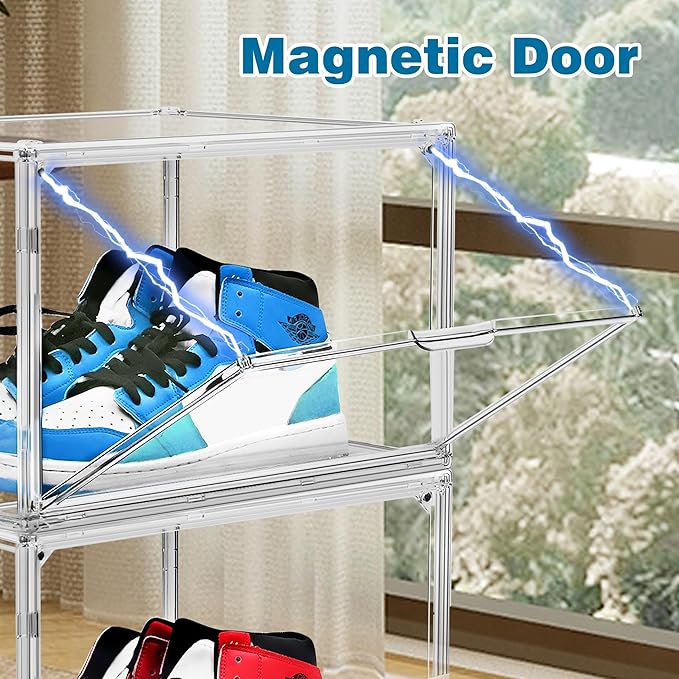 Clear Shoe Storage Boxes Stackable Size 14, Large Acrylic Shoe Box Sneaker Display Case for Sneakerheads Boot Handbag Purse Figure Collectibles Showcase, 1 Pack