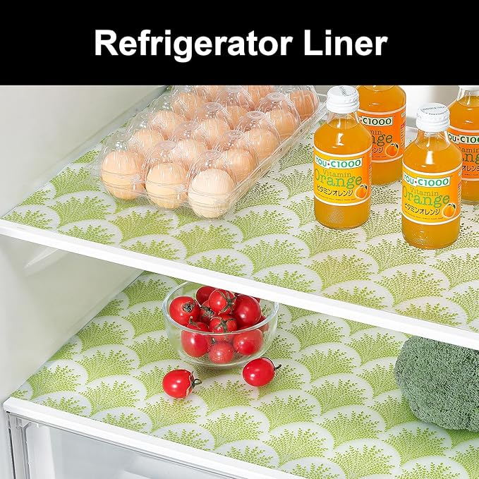 Cooyes Shelf Liners for Kitchen Cabinets, Refrigerator Liners Waterproof & Oil-Proof Kitchen Cupboard Liner Drawer Mats EVA Material Non Adhesive Fridge Liner for Shelves（17.5" W x 197" L）