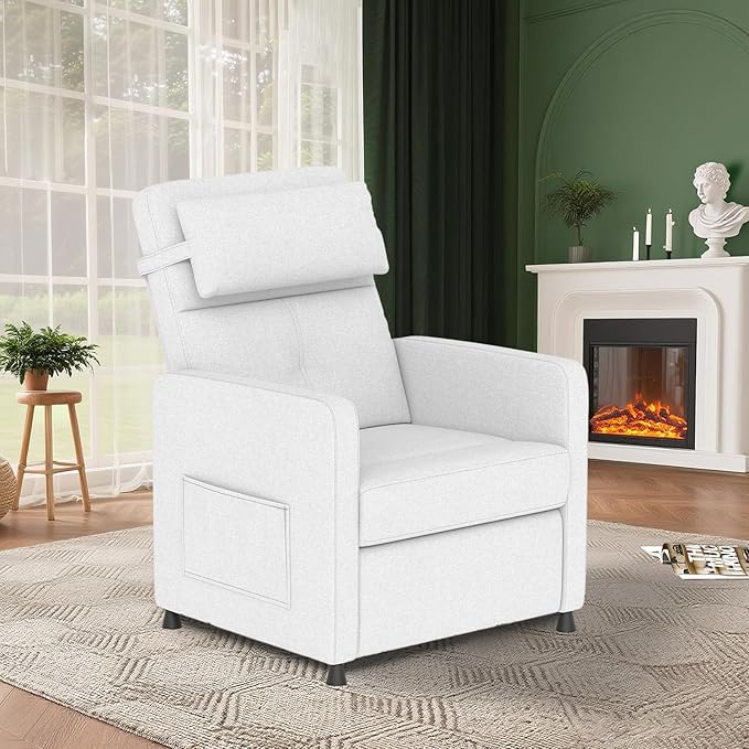 GarveeHome Power Recliner Living Room Lazy Chair Adjustable Electric Reclining Chair Home Theater Seating with Side Pockets & USB Port(White)