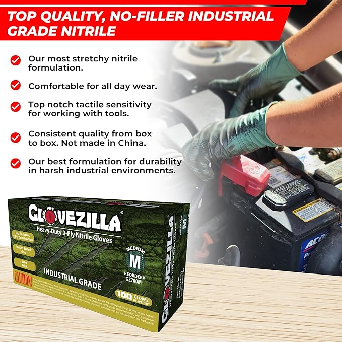 2-PLY 8.5 MIL Thick Industrial Nitrile Gloves, Disposable, Rip Resistant, Raised Diamond Texture for Grip, 2 Layer