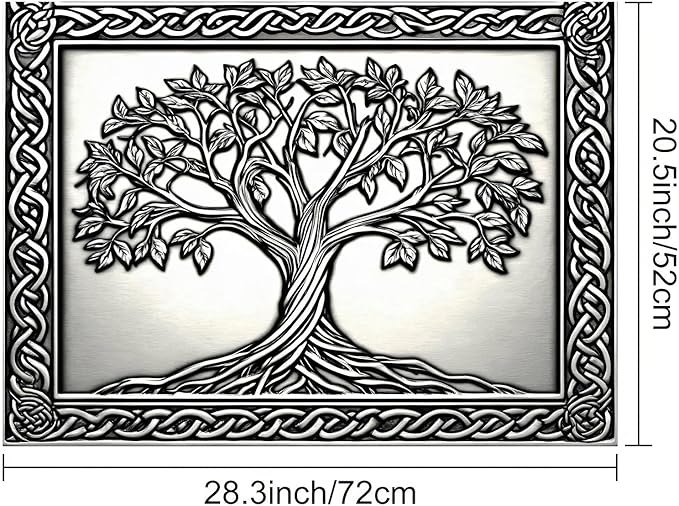 Tree of Life Stove Top Cover for Electric Stove Silver Embossed Celtic Design Dish Drying Mat 28x20 Inch Decorative Kitchen Protector Fit Under Coffee Maker