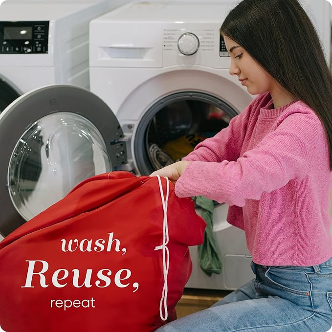Nylon XL Laundry Bag - Locking Drawstring Closure and Machine Washable. These Bags will Fit a Laundry Basket or Hamper and Strong Enough to Carry up to Three Loads of Clothes (Red)