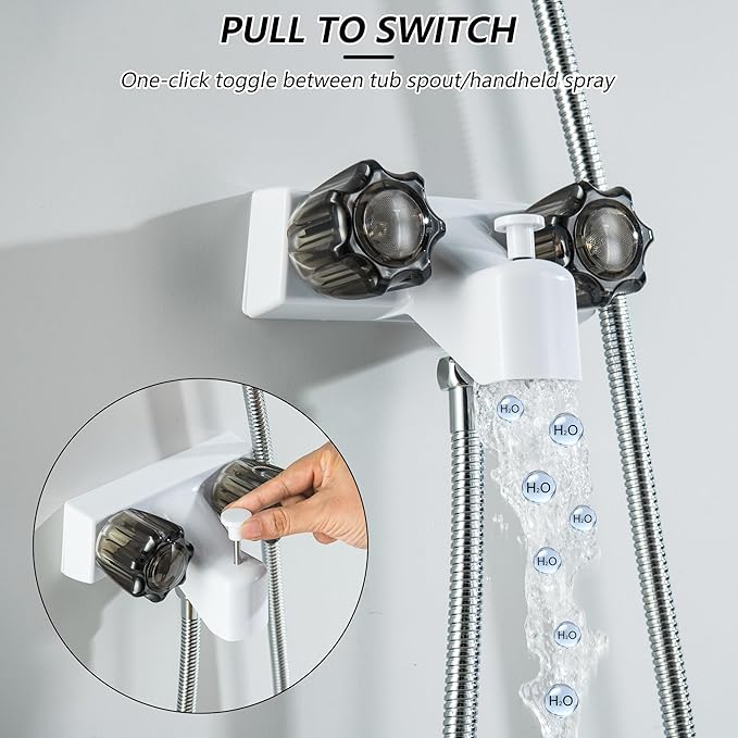4" RV Shower Faucet with Hose and 5-Spray Modes Shower Head, ABS RV Tub Faucet with Shower Diverter, Outdoor Shower Kit Fits for RV, Campers, Travel Trailer, Motorhome