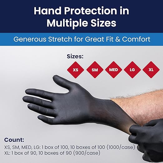 Adenna Night Angel Disposable Nitrile Gloves – 4 Mil, Powder Free Rubber Glove for Tattoo & Medical Use, Latex-Free, Tactile Sensitivity with Textured Grip, Case of 900, X-Large, Black