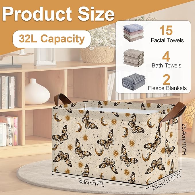 32L Large Storage Bins with Handles, Basket Organizer for Shelves, Closet, Books, Laundry & Home Decor (Boho Buttefly)