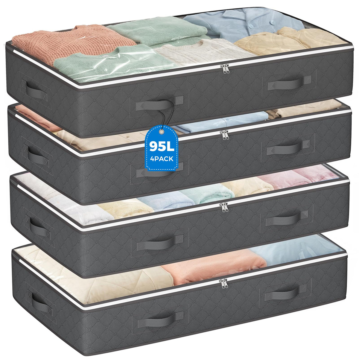 Budding Joy 95L Under Bed Storage Containers, 4 Pack Closet - Image 1