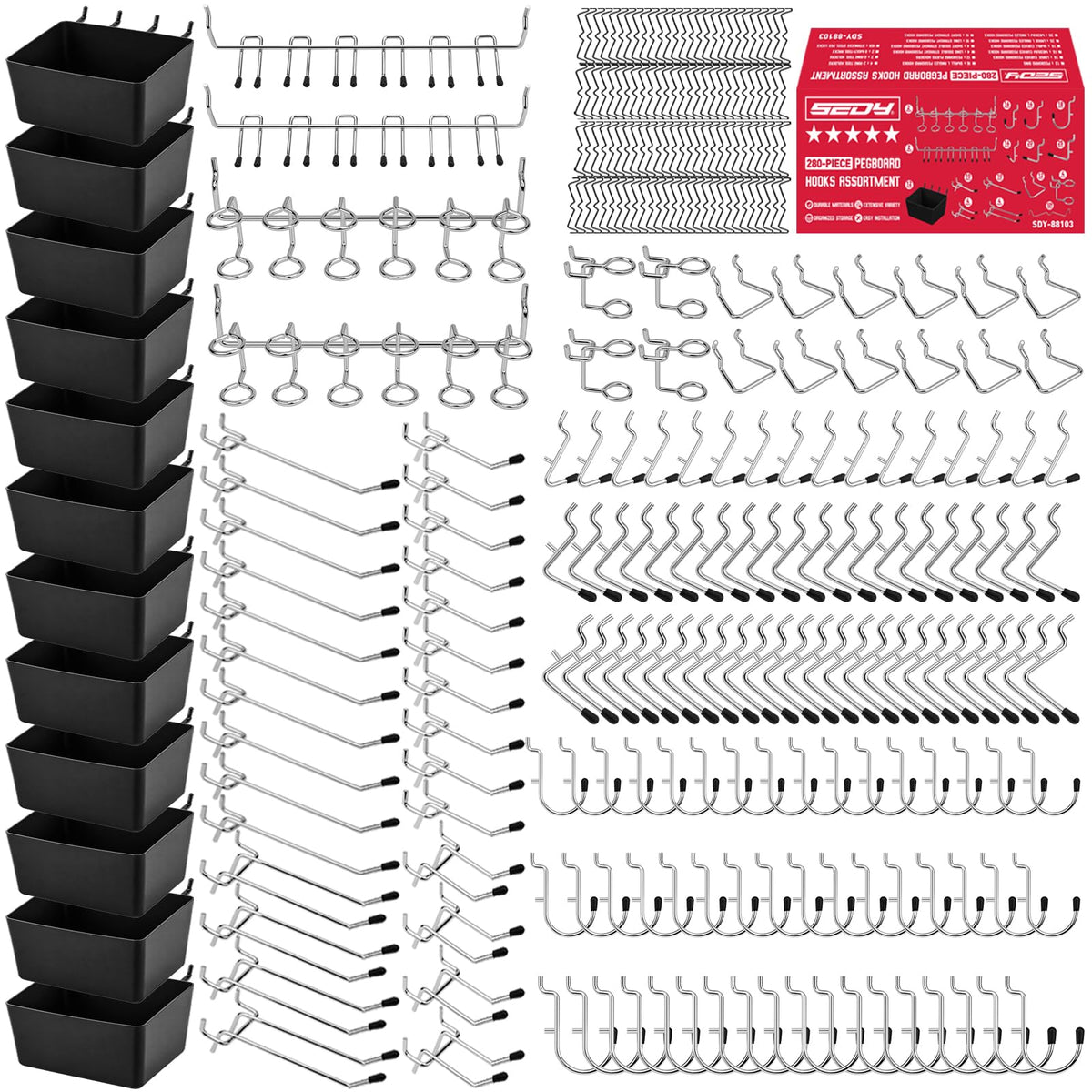 280PCS Pegboard Accessories Kit, Pegboard Hooks Assortment - Image 1
