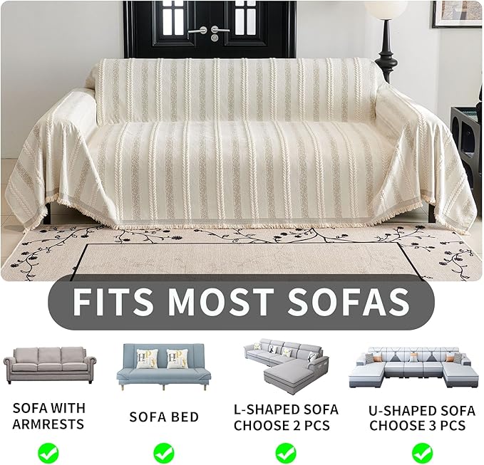 HAOMAIJIA Non Slip Couch Cover Sofa Covers for 2 Cushion Couch Washable sectional Couch Covers for Dogs pet Furniture Protector Couch Cover Blanket for Living Room (TM-Cream White, 71"x102")