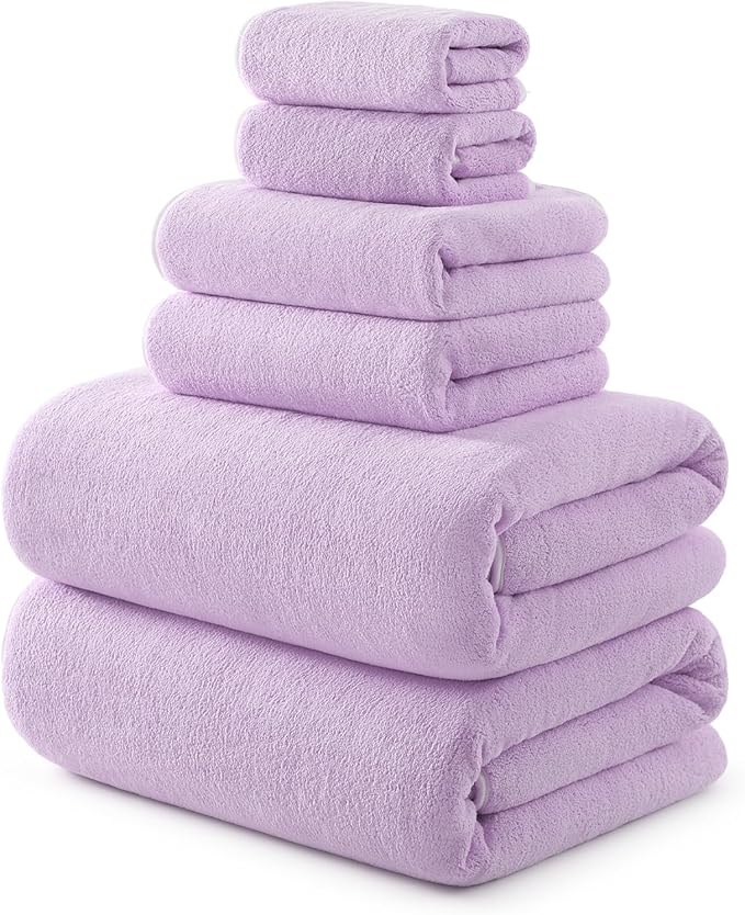 REDKISS Towel Set of 6 - Oversized Bath Sheets (70 x35 in), 670GSM Ultra Soft & Highly Absorbent, Quick Dry Purple Bath Towels Sets for Bathroom, Spa, Hotel, Gym