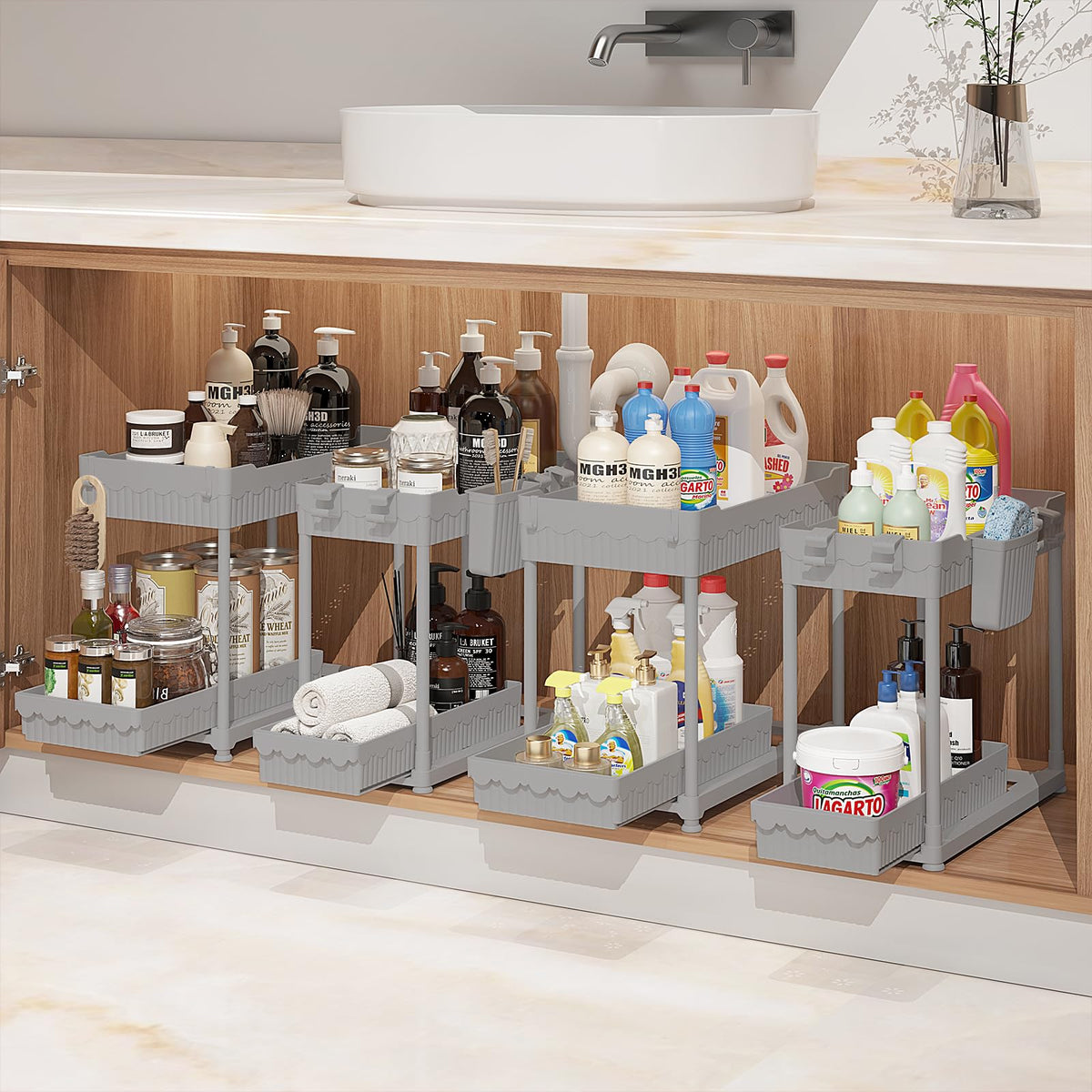 4-Pack 2-Tier Under Sink Organizer with Pull Out Drawers - Image 1