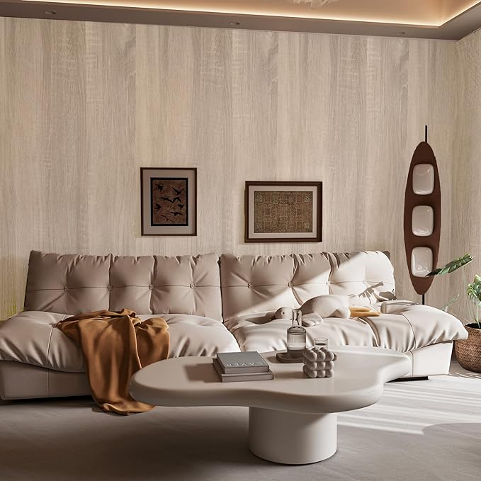 354x24 Inch Light Wood Wallpaper Peel and Stick Oak Wood Grain Contact Paper for Countertops Waterproof Thick Oak Wallpaper for Walls Kitchen Bedroom Cabinets Vinyl Wrap Grey Brown