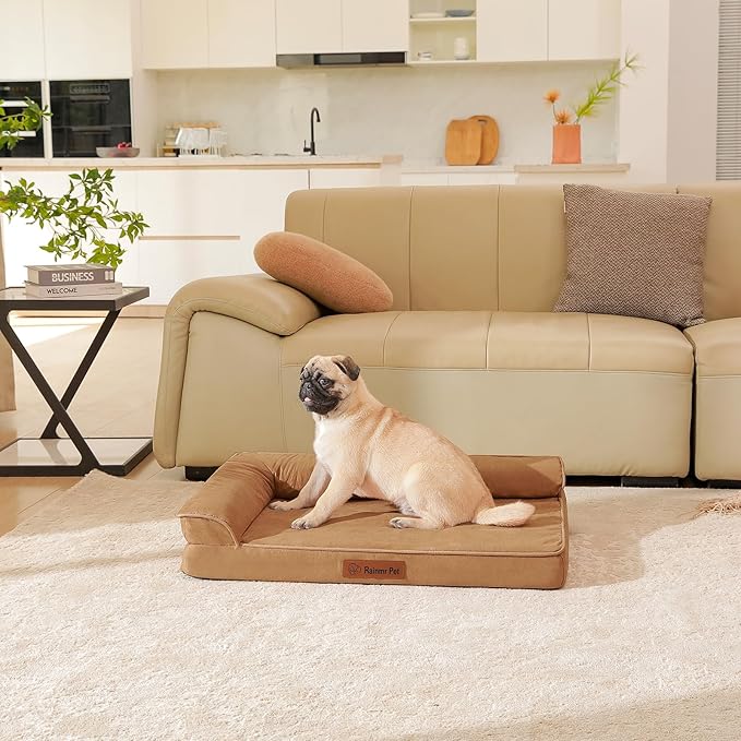 Orthopedic Memory Foam Dog Bed, Removable Washable Microsuede Cover, TPU Waterproof Liner, Nonskid Bottom, for Indoor, Outdoor, Crate ＆ Car Use, 30x20x6 Inches, Khaki