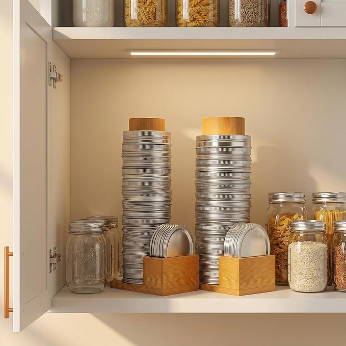 Mason Jar Lid Holder & Organizer Bamboo Storage Rack for Regular and Wide Mouth Lids and Rings Space-Saving Kitchen Mason Jar Accessories 2 Pack Holds 24 Lids & 24 Rings