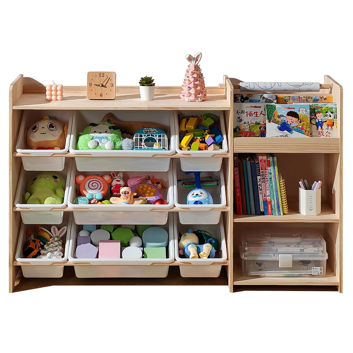 3-in-1 Montessori largeToyStorageBox withKidsBookshelf - Image 1