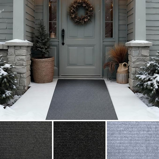 iCustomRug Ribbed Hallway Runner – 3'x10' Charcoal, Indoor/Outdoor, Non-Slip TPR Rubber Backing, Low-Profile All-Weather Carpet, Non-Shedding & Easy Care, Utility Rug Ideal for High Traffic Areas