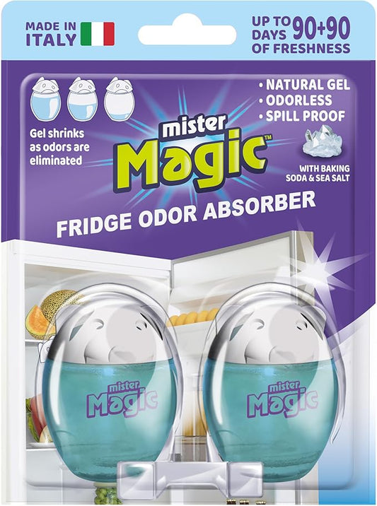 Mister Magic Refrigerator Odor Absorber – Baking Soda Formula Gel, Odorless Fridge Deodorizer, Neutralizes Food Odors, Lasts Up to 90 Days, Safe for Food, Kitchen Supplies (1 Pack, Contains 2 Units)