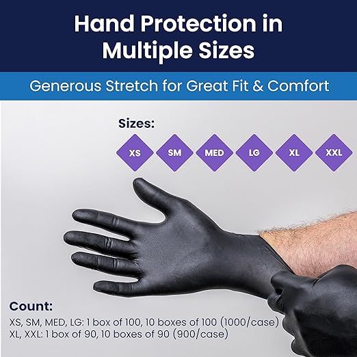 Adenna SHADOW Disposable Nitrile Gloves – 6 Mil, Medical Grade Exam Rubber Glove with Textured Grip, Non-Latex & Powder-Free, Case of 900, X-Large, Black