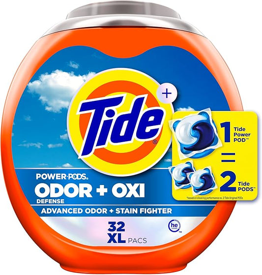 Tide Odor Defense + Oxi Laundry Detergent Pacs, Original Scent, 32 Count, Advanced Odor + Stain Fighter