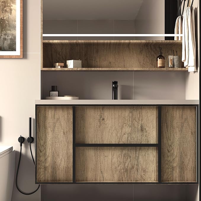 BOMENG Extra Wide Brown Wood Contact Paper Peel and Stick Wallpaper 24"x197" Self Adhesive Rustic Matte Wood Look Wallpaper Waterproof Wood Grain Vinyl Wrap Removable Walls Shelf Drawer Desk