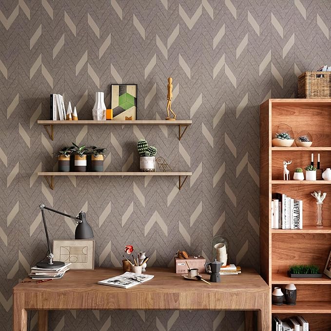 Herringbone Peel & Stick Wallpaper - Geometric Boho Contact Paper for Cabinets & Bedroom - 16''×118'' Adhesive Removable Waterproof Wallpaper for Bathroom & Laundry Room & Bedroom & Kitchen