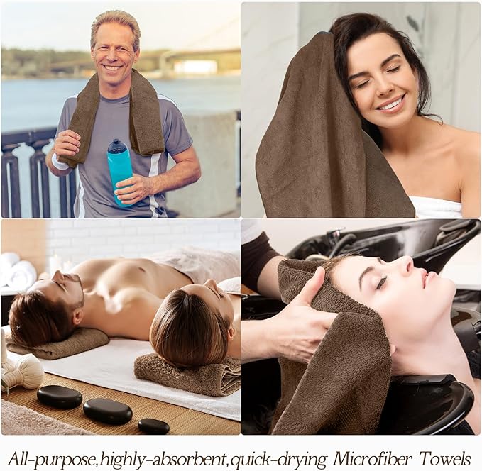 Shimeyao 40 Pack Bleach Proof Towels Microfiber Absorbent Resistant Hair Hand Towels Bulk Quick Dry 16 x 29 Inches for Barber Gym Bath Spa Shaving (Brown)