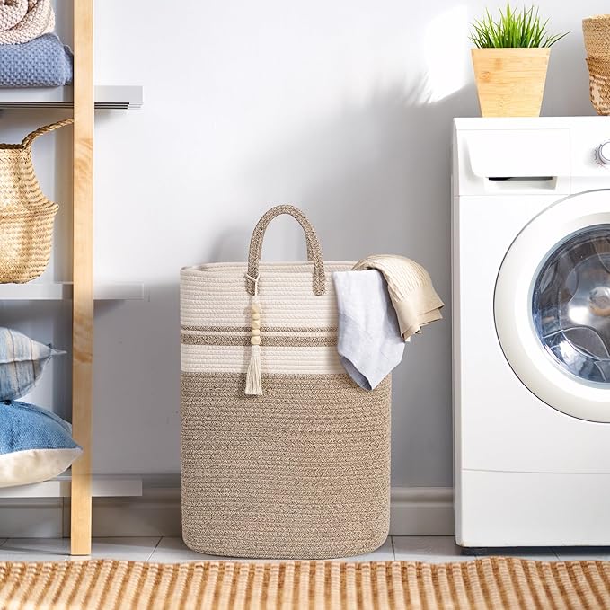 Woven Laundry Basket for Clothes, 65L Large Rectangle Laundry Hampers, Nursery Storage Basket for Toys, Tall Dirty Clothes Hamper for Bedroom Aesthetic, Bathroom, Laundry Room