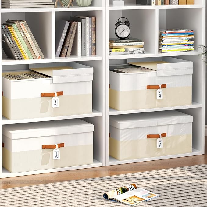 Extra Large Storage Bins - 4 Pack Closet Storage Boxes with Double-Open Lid & Divider Board, Stackable Colthes Storage Organizer, Fabric Basket with Label Tag for Home, Laundry