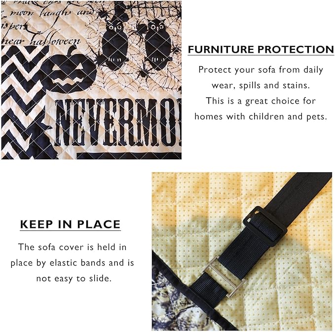 Cmfshape Halloween Skidproof Sofa Cover-Festival Sofa Slipcover with Elastic Straps-Easy Fit Slip Cover-Patchwork Washable Furniture Protector for Pets and Kids(Loveseat,Black)