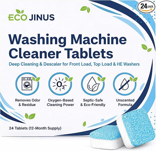 Washing Machine Cleaning Tablets Washer Cleaner & Descaler, 24 Count (12-Month Supply) for Front Load, Top Load & HE Washers | Appliance Maintenance & Residue Removal