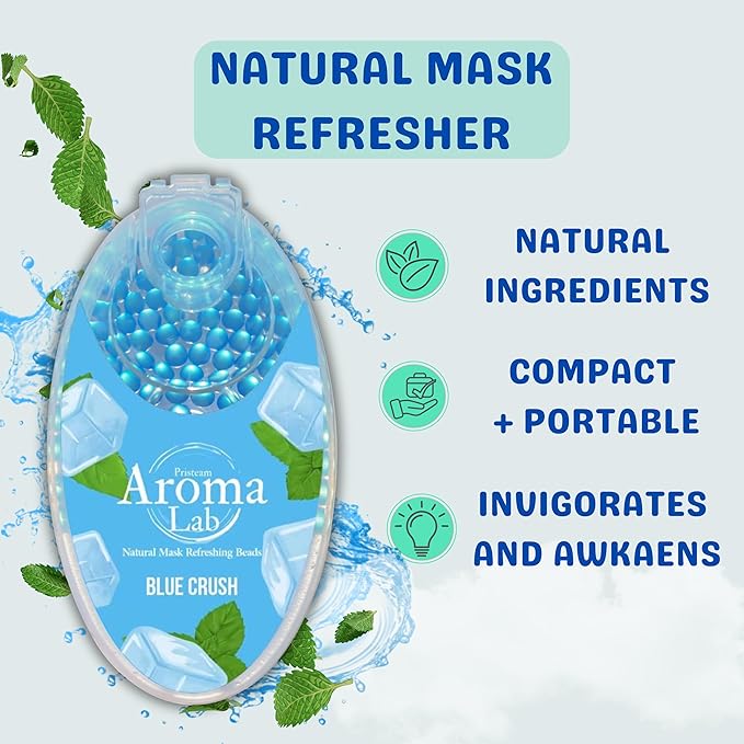 Face Mask Refresher - 500 Blue Menthol Scented Air Freshener Beads for Face Masks – Long-Lasting Fresh Aroma with Natural Essential Oils (5 Packs of 100)