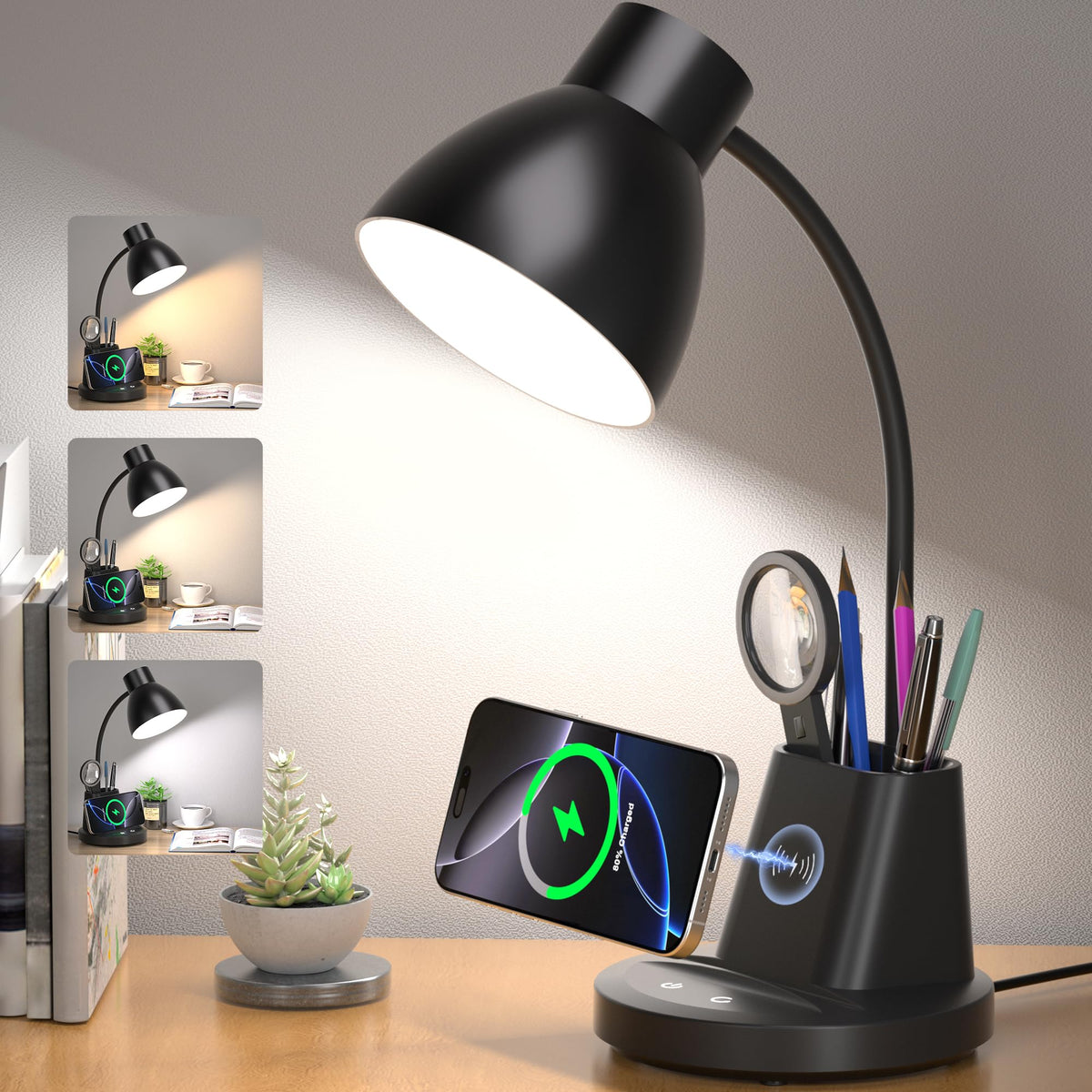 10W Wireless Charging LED Desk Lamp with Pen Holder, | All Products - Image 1