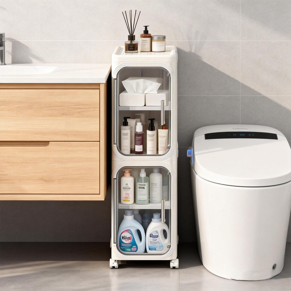 2-Tier Narrow Storage Cabinet Slim Bathroom Skinny | Home Organization - Image 1