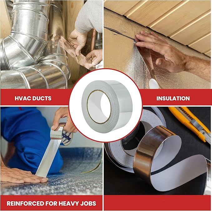 GGR Supplies AF-20R Professional/Industrial Grade High Temperature Heat Shield Resistant Aluminum Foil Tape Ideal for HVAC, Air Ducts Repair & More (3.6Mil): 2 in. Wide x 50 yds.