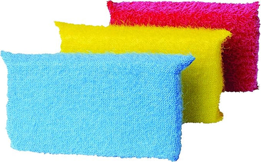 Casabella Multicolor Cellulose Scrub Sponges, Pack of 3, Blue/Yellow/Pink, 3 Count