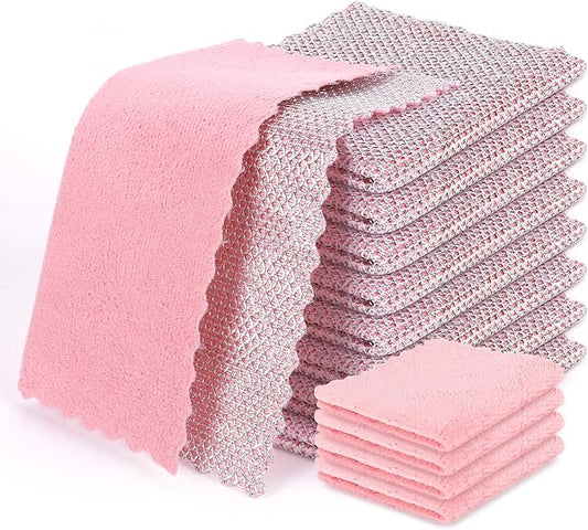 Non-Scratch Steel Wool Dishcloth - 5PC Set, Multi-Use Kitchen Scrubbers, Durable Cleaning Pads for Wet & Dry Use Grey (12pcs)