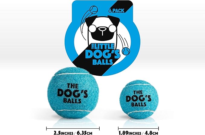 The Little Dog’s Balls Dog Tennis Balls for Small Dogs & Puppies, Blue, 6-Pack - Non-Abrasive Felt Fetch Balls, Tough Rubber Core, Float in Water