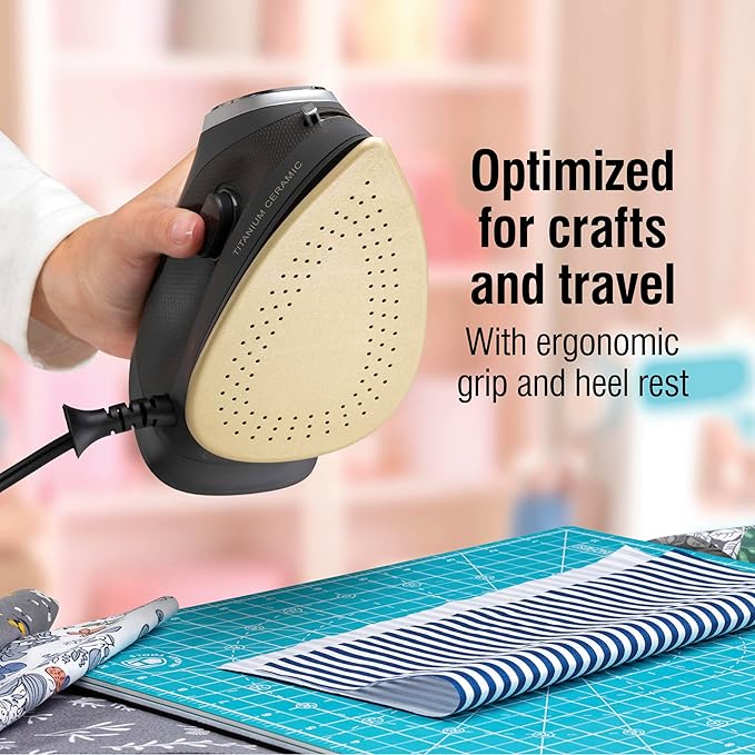 CHI Mini Steam Iron for Clothes, Sewing, Crafting and Travel with Titanium Infused Ceramic Soleplate, 1000 Watts, XL 10’ Cord, 3-Way Auto Shutoff, Portable, Vacation Essentials, Black (13120)